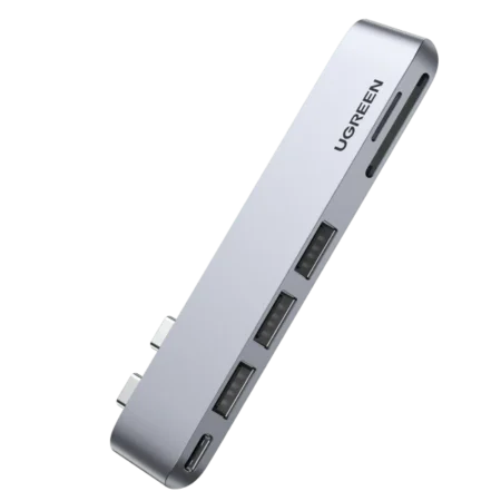 "Ugreen 6-in-2 USB-C Multifunction Adapter - CM380 Dual USB-C to Thunderbolt 3 + 4K HDMI + USB 3.0 (2 Ports) + SD & TF Card Reader"